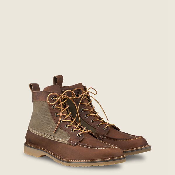 Red Wing Mens Heritage Boots - Weekender Canvas Moc - 6-inchr Rough & Tough Leather - Brown - WRC109